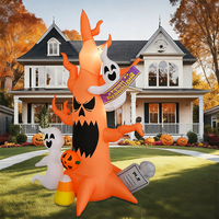 Squelette gonflable d'Halloween avec dinosaure et panier citrouille, éclairage LED, décoration de jardin extérieure