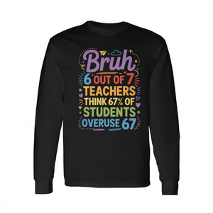Camiseta de manga larga para adultos, unisex, con cuello redondo, para el regreso a clases, de algodón, informal, con estampado digital, para el Día del Maestro - Product Image 2