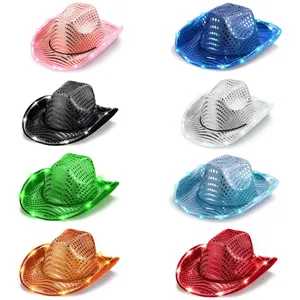 अनुसिन चमकदार जज़ज़ टोपी कार्निवल पार्टी के लोगो तीन रंग रंगीन बालों के उज्ज्वल टुकड़े कपड़े पश्चिमी काउबॉय टोपी