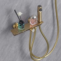 Douche de pluie moderne en laiton brossé pour hôtel, appartement, villa, salle de bain, avec pommeau de douche mural ovale à trois fonctions et douchette à main en céramique