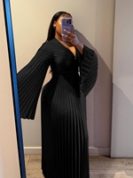 Robe longue plissée décontractée pour femme africaine, col en V, manches cloche, coupe ample, longueur ras du sol, pour soirée, vente en gros