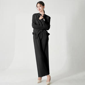 Miyake ชุด2ชิ้นแบบลำลองสำหรับผู้หญิงมีจีบและกางเกงทรงหลวมไซส์ใหญ่จัดส่งเร็ว - Product Image 2