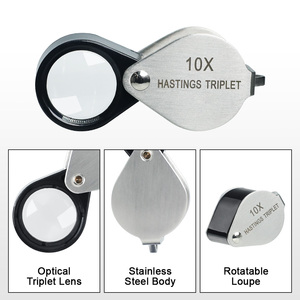 Loupe de bijoutier 10X Hasting, format poche, portable, triple lentille, corps en acier inoxydable, design pliable - Product Image 3