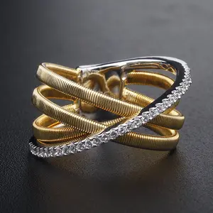 trendy 2024 hot selling competitive price italian silver rings for women rope from italy 18k gold wire wrapped zirconia ring