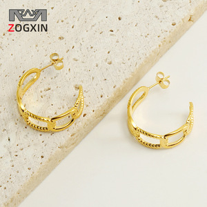 Zogxin Geometric Hoop Earrings Gold Stainless Steel Stud Earrings For Women Fashion Jewelry - Product Image 1