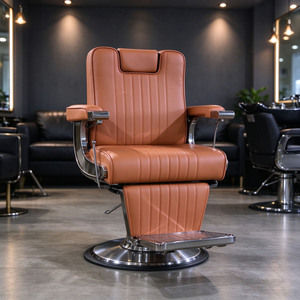 Brown <b>Leather</b> Barber <b>Chair</b> Hydraulic Salon Styling <b>Chair</b> <b>Reclining</b> Beauty <b>Chair</b> with Footrest for Barbershop - Product Image 2