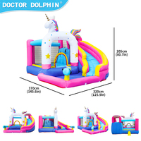 Château gonflable personnalisé en usine Doctor Dolphin Unicorn avec toboggan aquatique sec et trampoline gonflable amusant