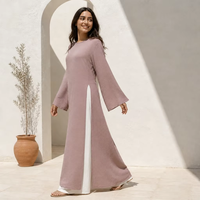 Robe Abaya pour femmes musulmanes, ensemble 2 pièces, dos à lacets, fermeture éclair cachée, fente latérale, à porter en extérieur ou en intérieur, 8 couleurs disponibles, Loriya