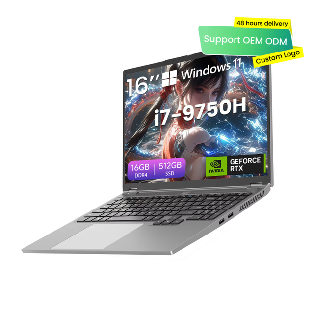 New Wholesale 16.1Inch 16:10 Rtx3050 Intel I7-9750h 6 Core 2.6GHz 32GB GDDR6 RAM 1920X1200 Win 11 SSD OEM/ODM 60Hz Gaming Laptop