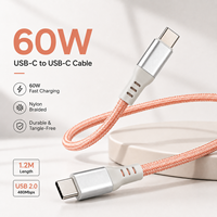 Câble USB-C de 1,2 m, type C, 20V 60W, câble en nylon PD 3A à charge rapide, câble en cuivre étamé pour téléphone portable, ordinateur et tablette, 1 pièce