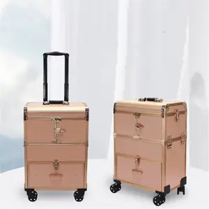 拉杆箱化妆包美容箱包带轮子化妆钉箱专业美容拉杆箱行李箱定制箱玫瑰金