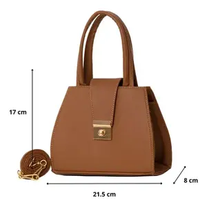 Bolso de Hombro Vintage Fana Ralsa para Mujer, Color Camel, Cuero Genuino, Cierre de Hebilla Giratoria, Estilo Ejecutivo - Product Image 4