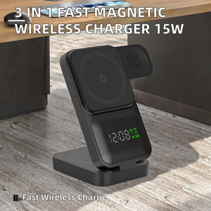 Chargeur sans fil magnétique rapide pliable 3-en-1 portable 15W Type-C 9V/2A avec câble rétractable pour support de téléphone de bureau - Product Image 2