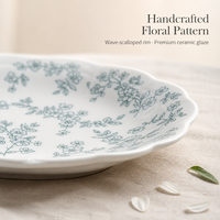 Assiette creuse en céramique de 8 pouces, motif floral champêtre français, bord festonné, bol à soupe en porcelaine, vaisselle pour la maison et la restauration, vente en gros