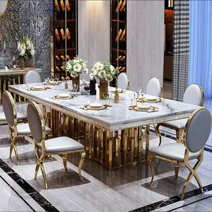 Set Perabot Restoran Ruang Makan Mewah, Set Meja Makan Marmer Modern dengan 6 Kursi untuk Rumah