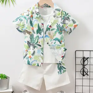 Летняя гавайская рубашка с коротким рукавом, шорты для мальчиков, повседневный комплект из двух предметов, Детские многоцветные Гавайские рубашки для мужчин