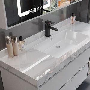 Meuble de salle de bain intelligent moderne de luxe léger avec vasque intégrée en céramique ardoise sans joint - Product Image 2