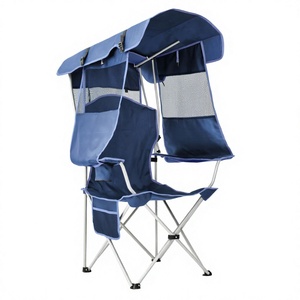 Portable Folding Beach <b>Chair</b> with Canopy Shade Oxford Metal Frame Camping <b>Lounge</b> Seat for Fishing Picnic Outdoor - Product Image 4
