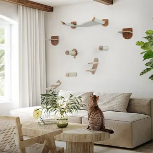 Home Luxurious Sisal Rope Wooden Cat Climb Track Modern Wall Mounted Shelves Multifunctional Cat Wall Furniture