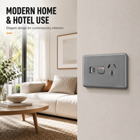 Interrupteur mural gris standard australien 10A 6/5 prises 1-5 gangs avec prise USB Type C SDK AU
