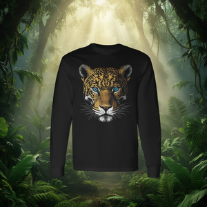 Camiseta de manga larga con estampado digital de gato salvaje de ojos azules, cuello redondo, unisex, para adultos - Product Image 3