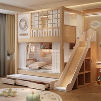 Camas Literas con Forma de Dibujos Animados JS FURNITURE, Cama Infantil con Almacenamiento, Cama de Madera Maciza, Muebles Infantiles para Dormitorio, Cama con Tobogán para Niño