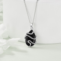 Collar con Colgante de Serpiente Oxidada en Ágata Negra y Plata Esterlina 925, Joyería Gótica de Gran Venta