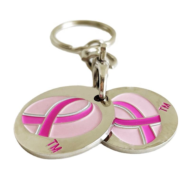 Custom Metal pink Ribbon logo Token Women Breast Cancer Awareness Canadian  Shopping Cart Coin Key Chain