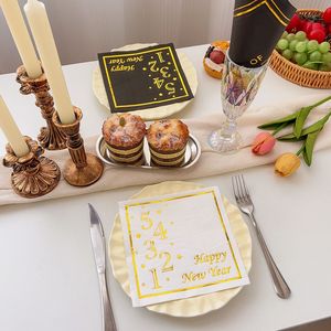 New Year Gold Stamped Printed Napkins 330mm <b>Disposable</b> Party Napkins For Celebrations - Product Image 1