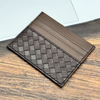 Organizador de Tarjetas de Identificación Portátil con Diseño Tejido, Cartera de Cuero con Ranuras para Tarjetas