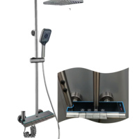 Ensemble de douche mural de luxe quatre fonctions gris anthracite à touches piano, avec mitigeur et pommeau pluie – Meilleures ventes