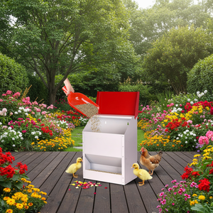 Mangeoires automatiques pour poulets JH-Mech avec couvercle, résistantes aux intempéries, à fixation murale, sans gaspillage, en métal galvanisé. - Product Image 1