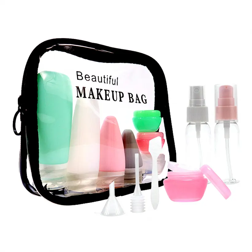 BPA free tsa approved reusable portable squeeze silicone travel empty cosmetic bottle container set travel bottle kit for lotion