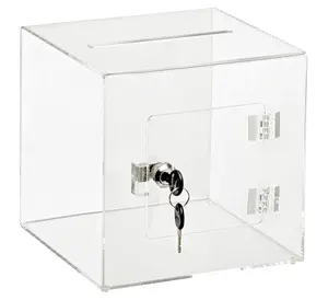 Caja de donación de urna acrílica de 8 "x 8" con puerta trasera de fácil apertura-Caja acrílica duradera con cerradura-Ideal para votar