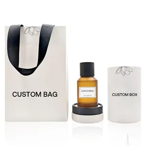 Custom amber round crimp 30ml 50ml 100ml perfume bottle with packing box and perfume packing bag