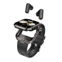 Montre connectée carrée tendance TWS 2-en-1 avec écouteurs intégrés, lecteur de musique, étanche IP67, appels Bluetooth, autonomie de 4 jours