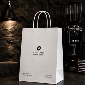 Bolsa de Papel Kraft Blanca Impresa Personalizada con Asas Retorcidas, Embalaje para Llevar Comida de Panadería y Café, Bolsa de Compras Ecológica OEM - Product Image 1