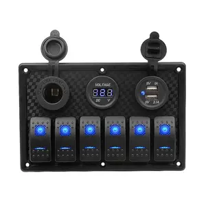 Pantalla Led Cargador Usb Dual 12V Coche Panel de interruptor de 6 bandas para Marina