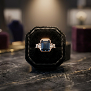 5.75 CT Blue Emerald Cut Diamond Engagement <b>Ring</b> Rhodium Plated Christian 14K Rose Gold Cluster <b>Ring</b> for <b>Men</b> Promise - Product Image 1