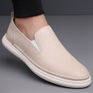 Men's Slip-On Loafers Soft Leather Casual Shoes Low <b>Heel</b> Breathable Solid Color 8091 - Product Image 4