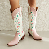 WETKISS-Bottes de cow-boy à fleurs roses, bottes western vintage à talon bas, collection été, printemps, 2025