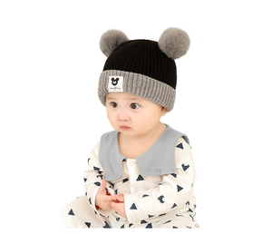 Soft Warm Baby Kids Knitting Hat Cotton Beanie Hat With Big Pompom Hat - Product Image 2