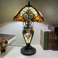 Lampe de table LongHuiJing 12 pouces avec abat-jour en verre teinté victorien, base en alliage de zinc, E26 E27, 110-220V, lampe de lecture vintage antique