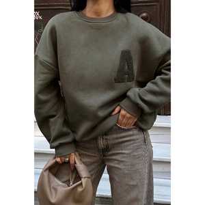 Sweat-shirt et sweat à capuche brodés pour femme, couleur kaki - Product Image 4