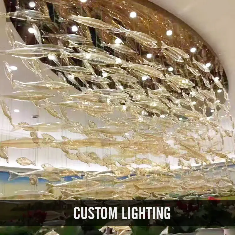 40 Lights Silver Led Crystal Chandelier Lighting White Pendant Glass Fish Chandelier For Restaurant