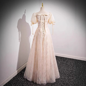 Champagne Floral Embroidered Organza A-Line Evening Gown Sweetheart Neckline Empire Waist Women's Formal Dress For Birthday - Product Image 4
