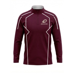 Ensemble d'entraînement de football personnalisé bordeaux et blanc à motif géométrique, demi-zip, OEM ODM - Product Image 3