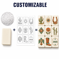 Tuiles de Mahjong Américaines Personnalisées avec Motifs Western Cactus Bottes de Cowboy Designs Turquoises Ensemble Personnalisé pour Décoration Intérieure Cadeau