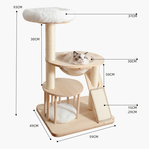 Árbol para <span class=keywords><strong>Gatos</strong></span> Moderno de Madera con Imitación de Ratán, Ecológico y de Lujo, con Cápsula Espacial, Diseño de Palmera, Poste Rascador y Embalaje de Cartón - Product Image 3