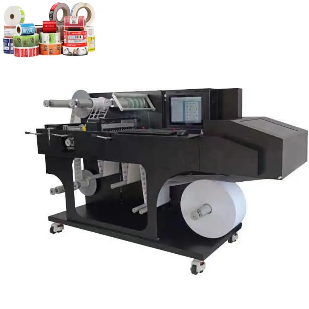 เครื่องพิมพ์ฉลากอัตโนมัติแบบม้วนถึงม้วน เครื่องพิมพ์สติกเกอร์ม้วนพร้อมเครื่องตัดตาย